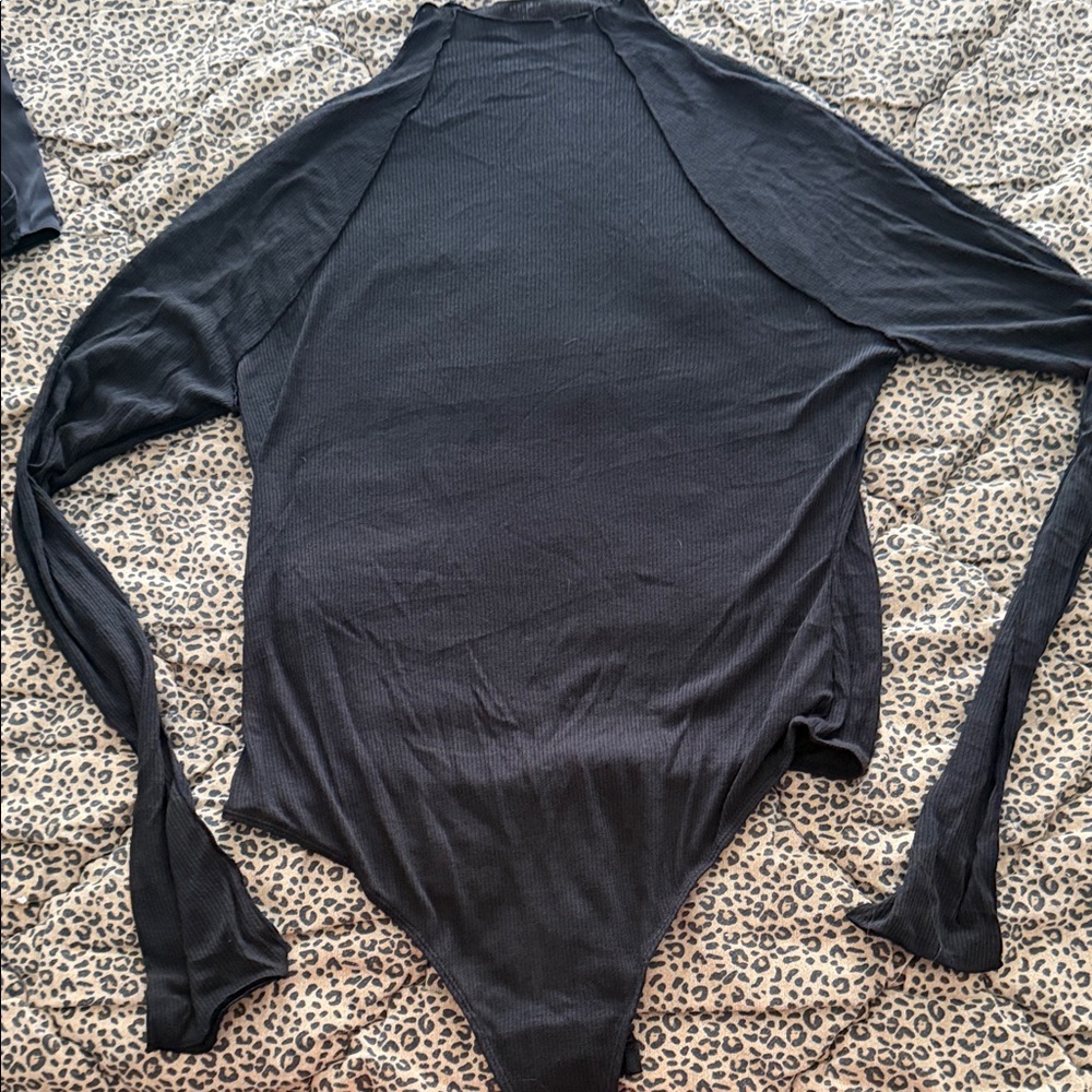 Free People Black Long Sleeve Bodysuit